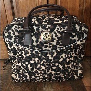 Kathy Van Zeeland Leopard Print Zippered Duffel Overnight Carry On Bag